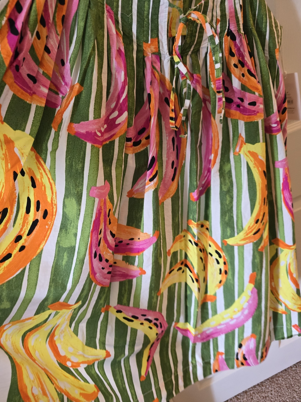 Tropical Stripe Banana Print Spaghetti Strap Shift Dress - Green & Pink - Picture 5 of 9